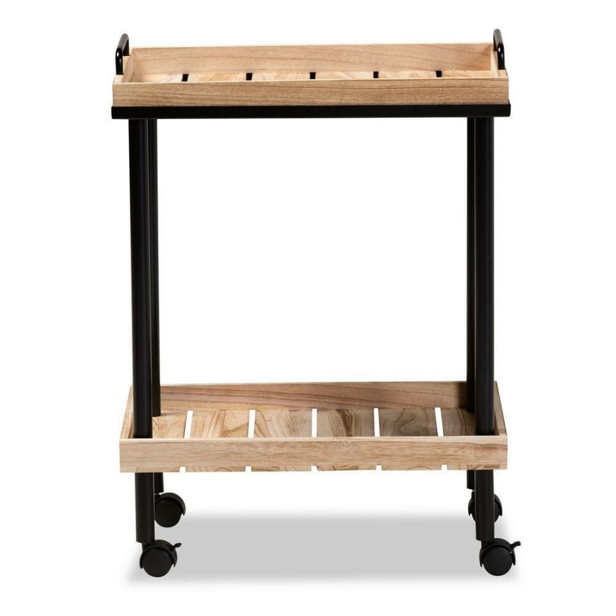 Bar Furniture * | Olinda Oak Brown And Black Kitchen Cart By Baxton Studio