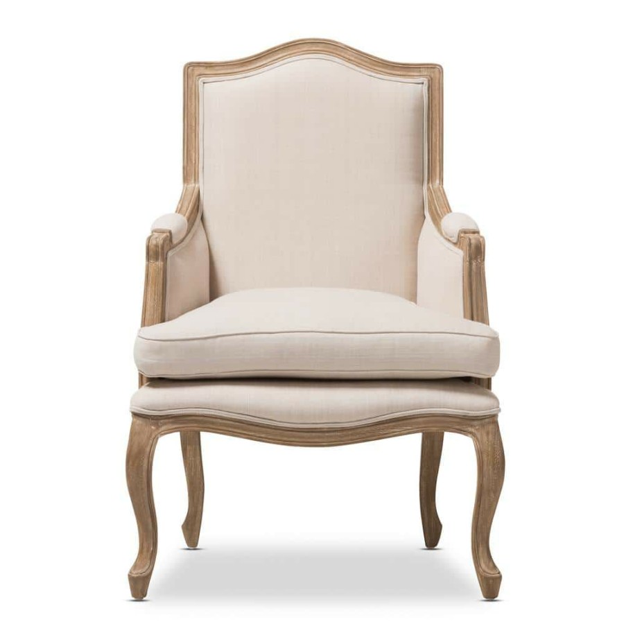 Living Room Furniture * | Alarica Beige Fabric Arm Chair By Baxton Studio