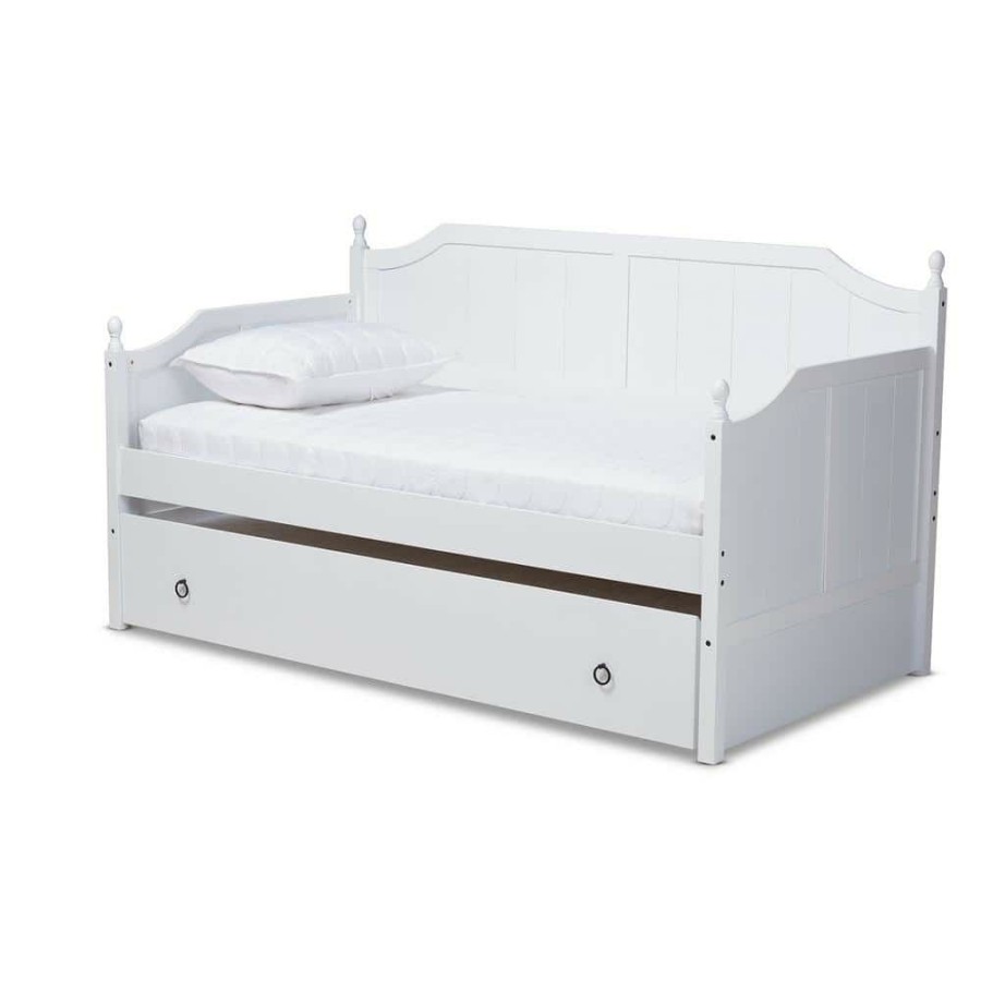 Bedroom Furniture * | Millie White Twin Daybed With Trundle By Baxton Studio