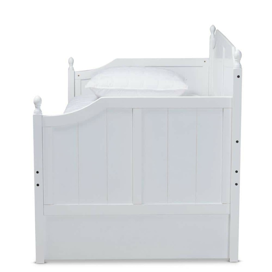 Bedroom Furniture * | Millie White Twin Daybed With Trundle By Baxton Studio