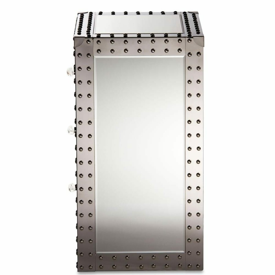 Bedroom Furniture * | Azura 3-Drawer Silver Mirrored Nightstand By Baxton Studio