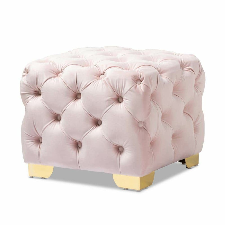 Living Room Furniture * | Avara Light Pink And Gold Ottoman By Baxton Studio