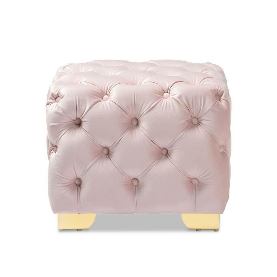 Living Room Furniture * | Avara Light Pink And Gold Ottoman By Baxton Studio