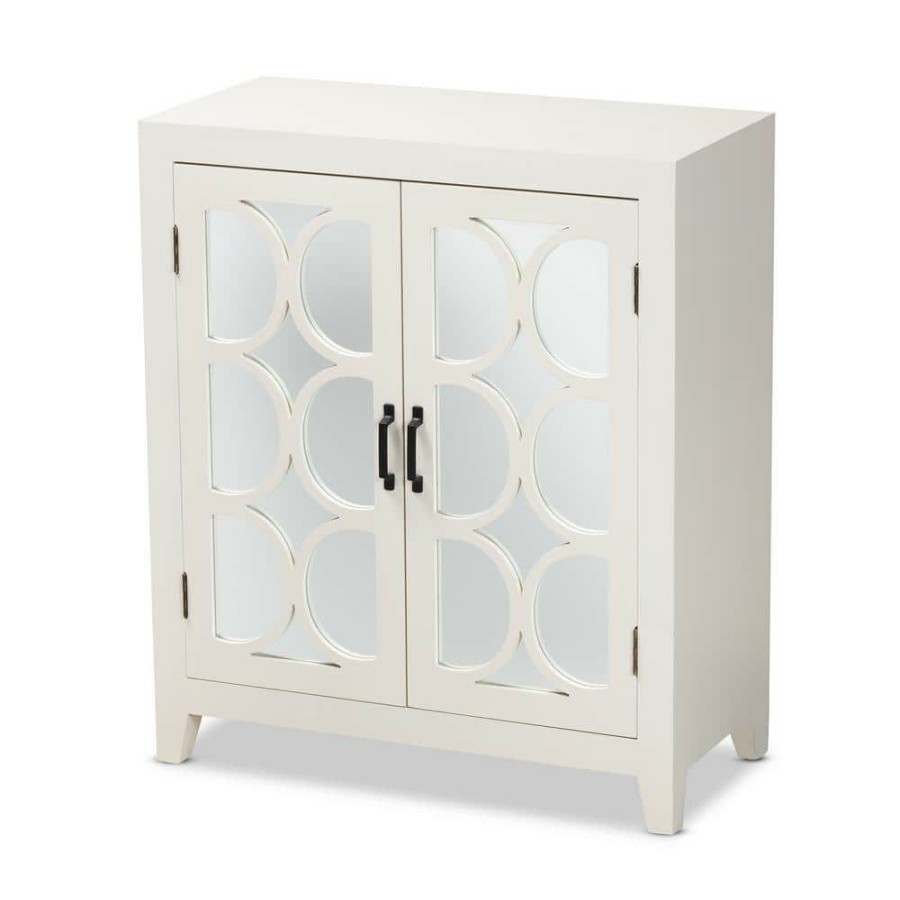 Living Room Furniture * | Garcelle White And Mirror Sideboard By Baxton Studio