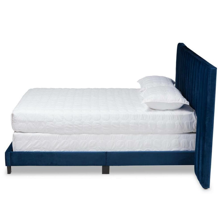 Bedroom Furniture * | Fiorenza Navy Blue And Black King Panel Bed With Extra Wide Headboard By Baxton Studio