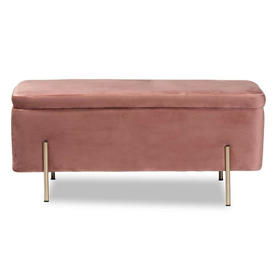 Living Room Furniture * | Rockwell Pink Storage Bench (17.7 In. H X 43.3 In. W X 15.7 In. D) By Baxton Studio