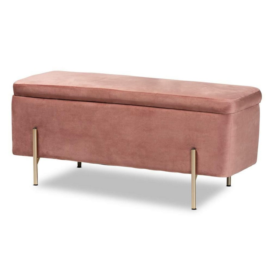 Living Room Furniture * | Rockwell Pink Storage Bench (17.7 In. H X 43.3 In. W X 15.7 In. D) By Baxton Studio