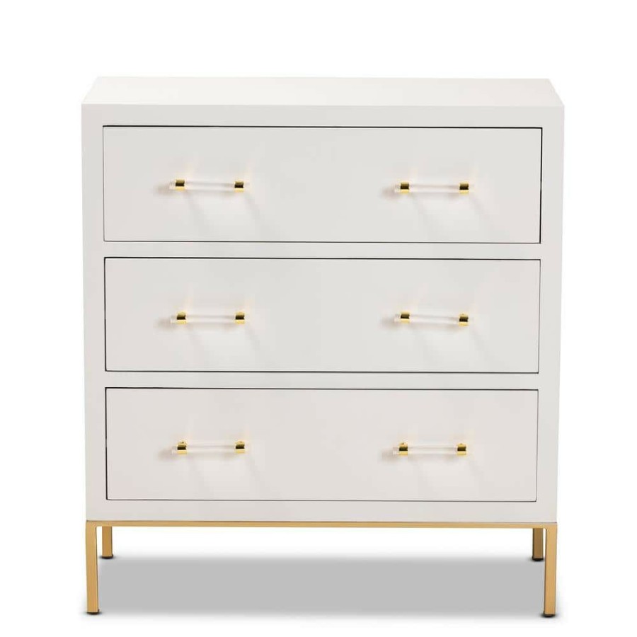 Living Room Furniture * | Dante White And Gold Accent Cabinet By Baxton Studio