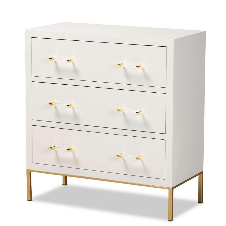 Living Room Furniture * | Dante White And Gold Accent Cabinet By Baxton Studio