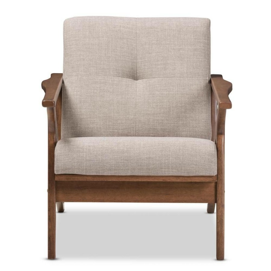 Living Room Furniture * | Bianca Light Grey/"Walnut" Brown Fabric Lounge Chair By Baxton Studio