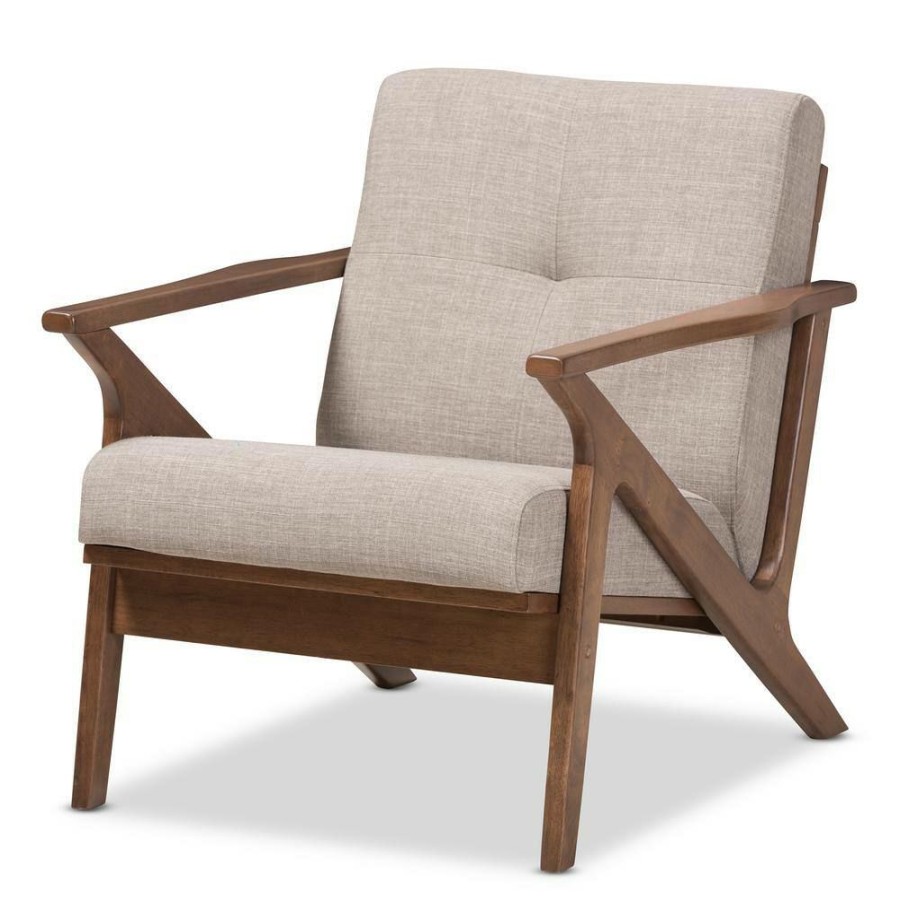 Living Room Furniture * | Bianca Light Grey/"Walnut" Brown Fabric Lounge Chair By Baxton Studio