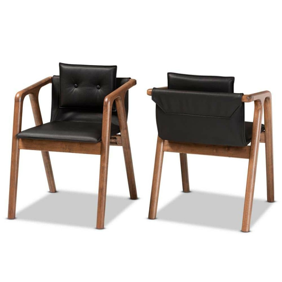 Living Room Furniture * | Marcena Black And Walnut Brown Dining Chair (Set Of 2) By Baxton Studio