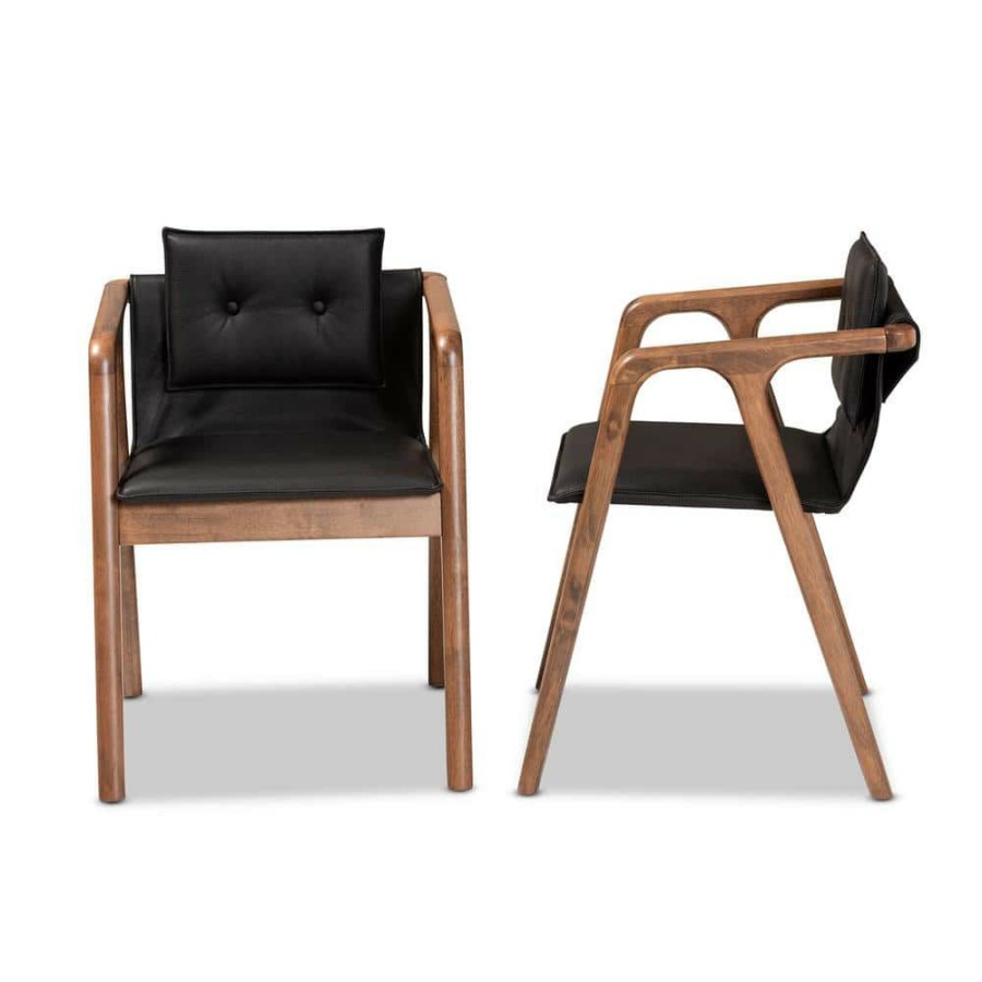 Living Room Furniture * | Marcena Black And Walnut Brown Dining Chair (Set Of 2) By Baxton Studio