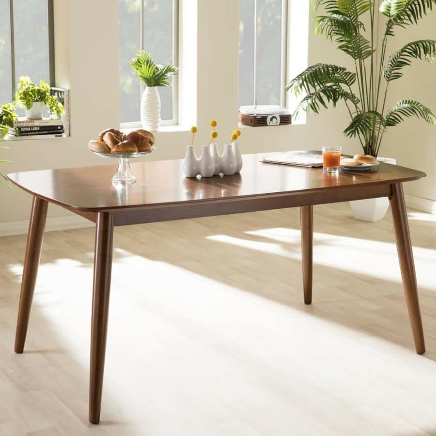 Living Room Furniture * | Flora Medium Brown Finished Wood Dining Table By Baxton Studio