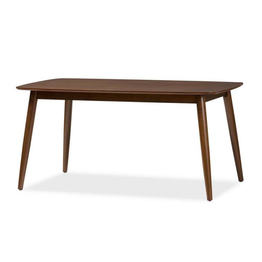 Living Room Furniture * | Flora Medium Brown Finished Wood Dining Table By Baxton Studio