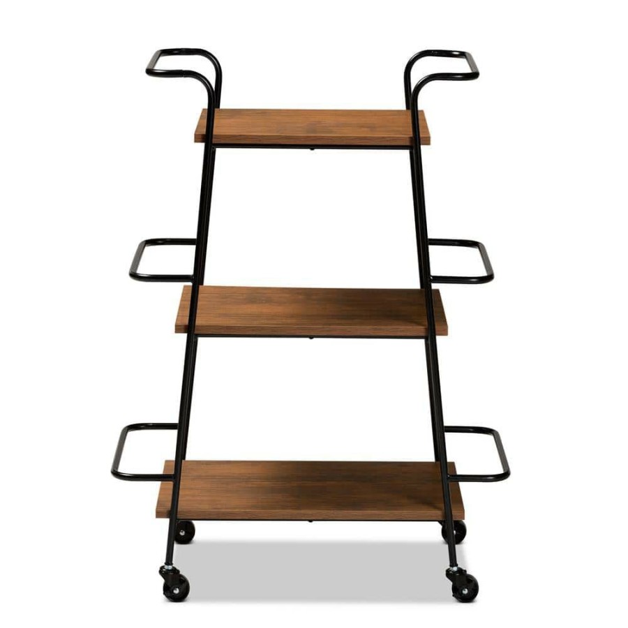 Bar Furniture * | Bernard Walnut Brown And Black Bar Cart By Baxton Studio