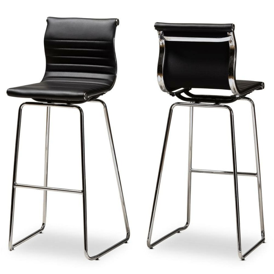 Bar Furniture * | Giorgio 27 In. Black Counter Stool (Set Of 2) By Baxton Studio