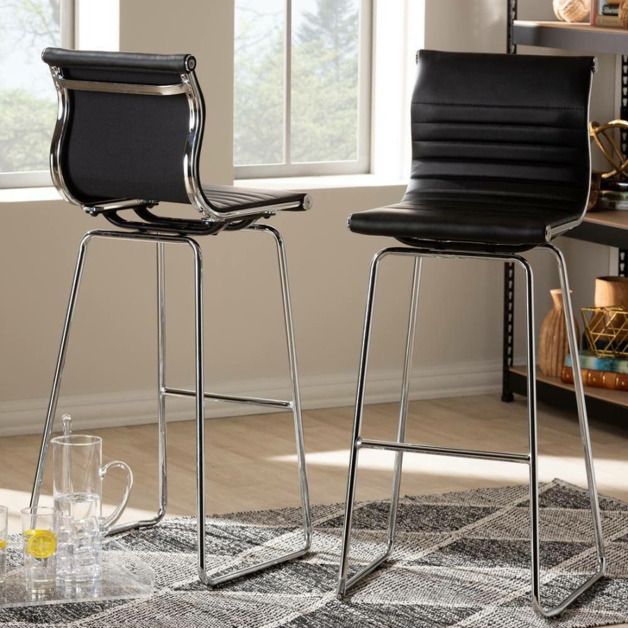 Bar Furniture * | Giorgio 27 In. Black Counter Stool (Set Of 2) By Baxton Studio