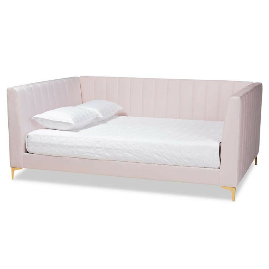 Bedroom Furniture * | Oksana Light Pink/Gold Queen Daybed By Baxton Studio