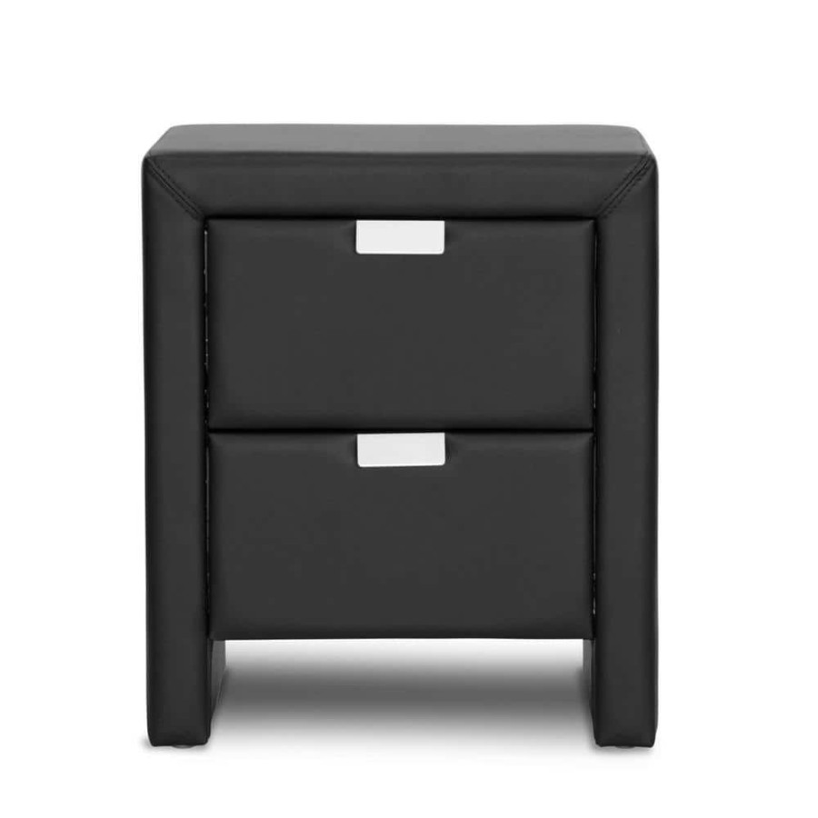 Bedroom Furniture * | Frey Contemporary Black Faux Leather Upholstered Nightstand By Baxton Studio