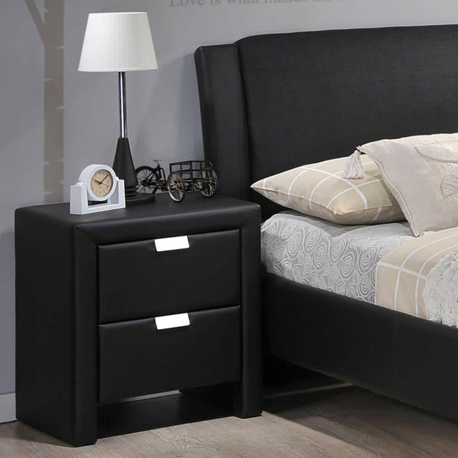 Bedroom Furniture * | Frey Contemporary Black Faux Leather Upholstered Nightstand By Baxton Studio