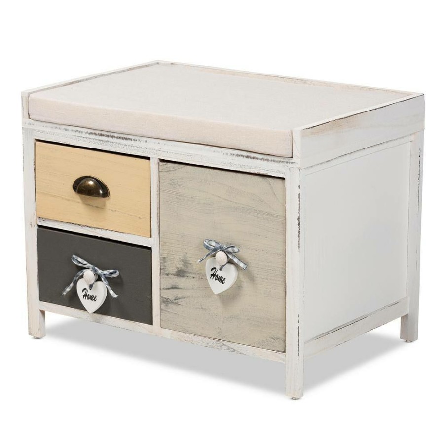 Entryway Furniture * | Jacoby Beige And Multi-Colored Storage Bench (17.7 In. H X 23.4 In. W X 15.7 In. D) By Baxton Studio