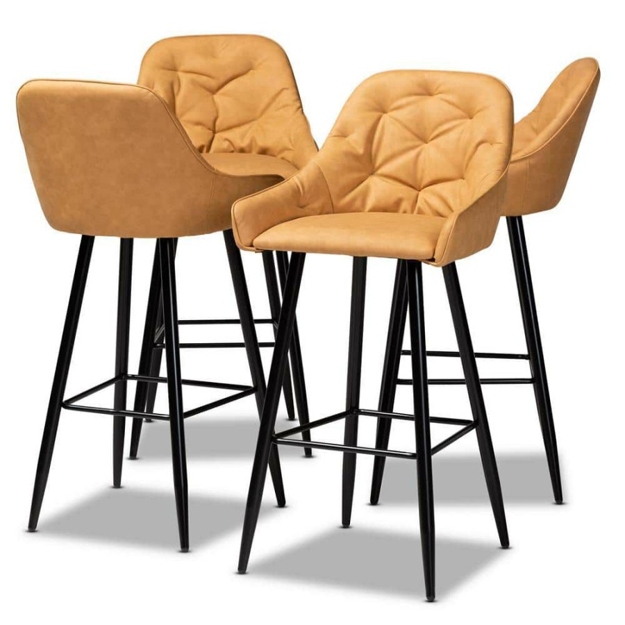 Bar Furniture * | Catherine 29.5 In. Tan And Black Bar Stool (Set Of 4) By Baxton Studio