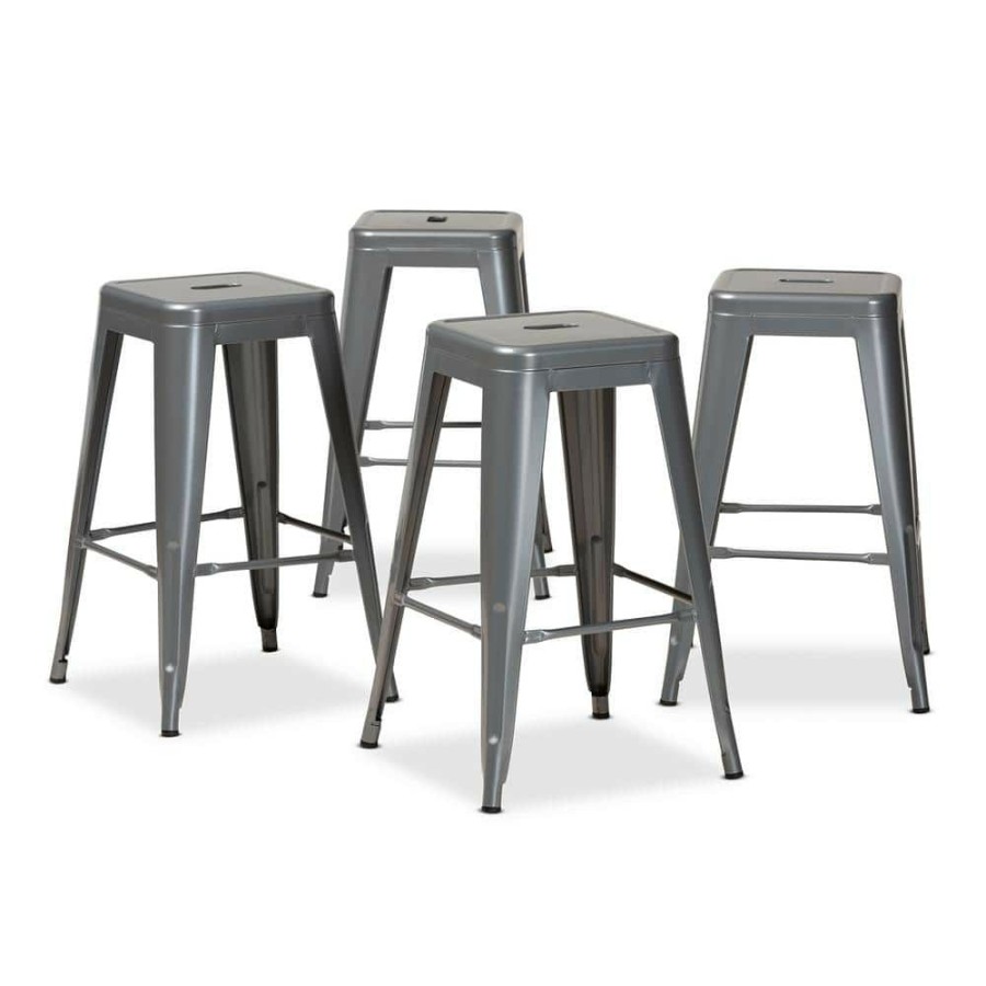 Bar Furniture * | Horton 26 In. Grey Backless Metal Counter Height Bar Stool (Set Of 4) By Baxton Studio