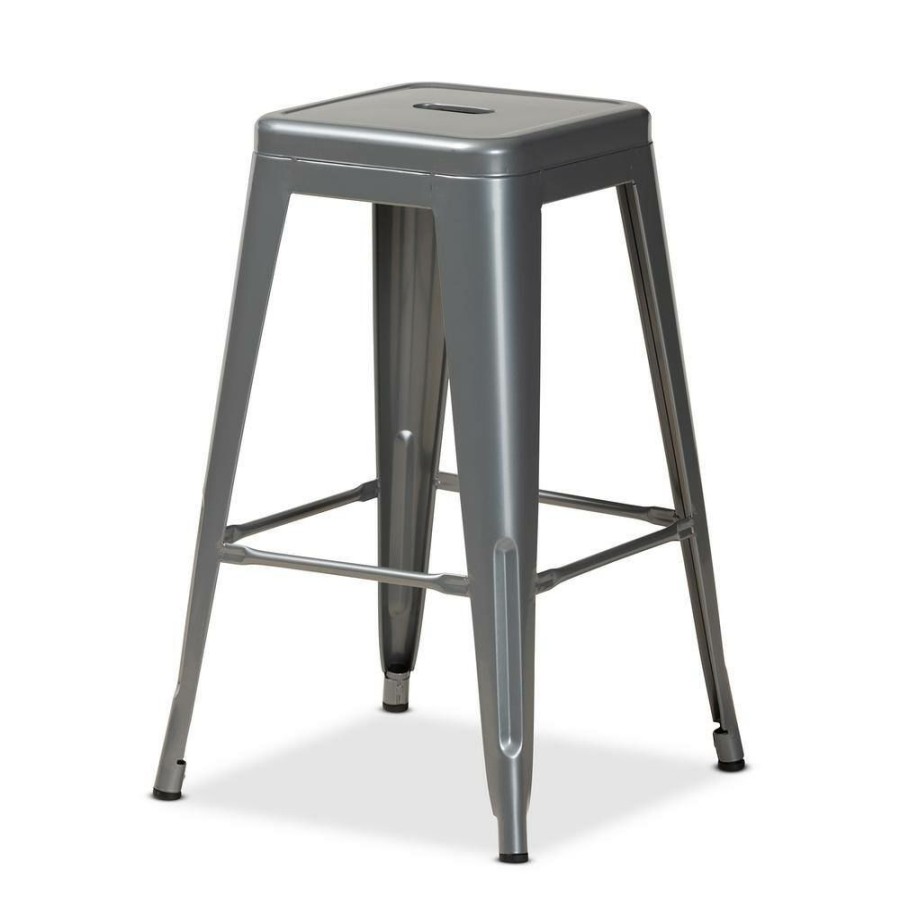 Bar Furniture * | Horton 26 In. Grey Backless Metal Counter Height Bar Stool (Set Of 4) By Baxton Studio