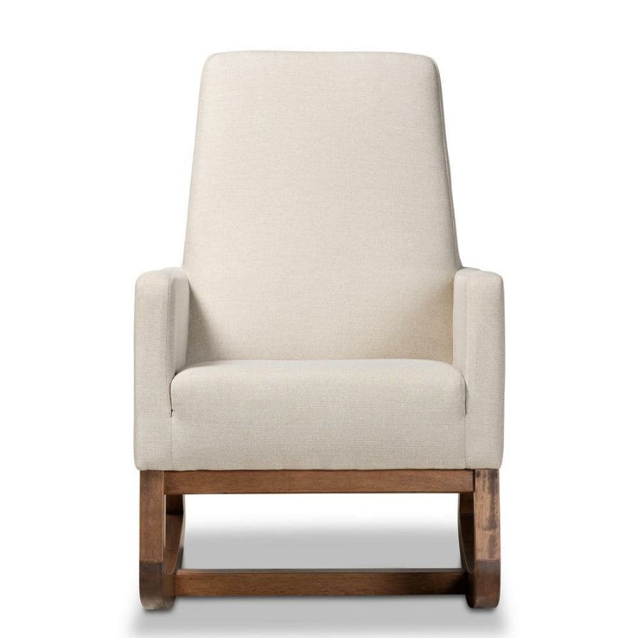 Entryway Furniture * | Yashiya Mid-Century Beige Fabric Upholstered Rocking Chair By Baxton Studio