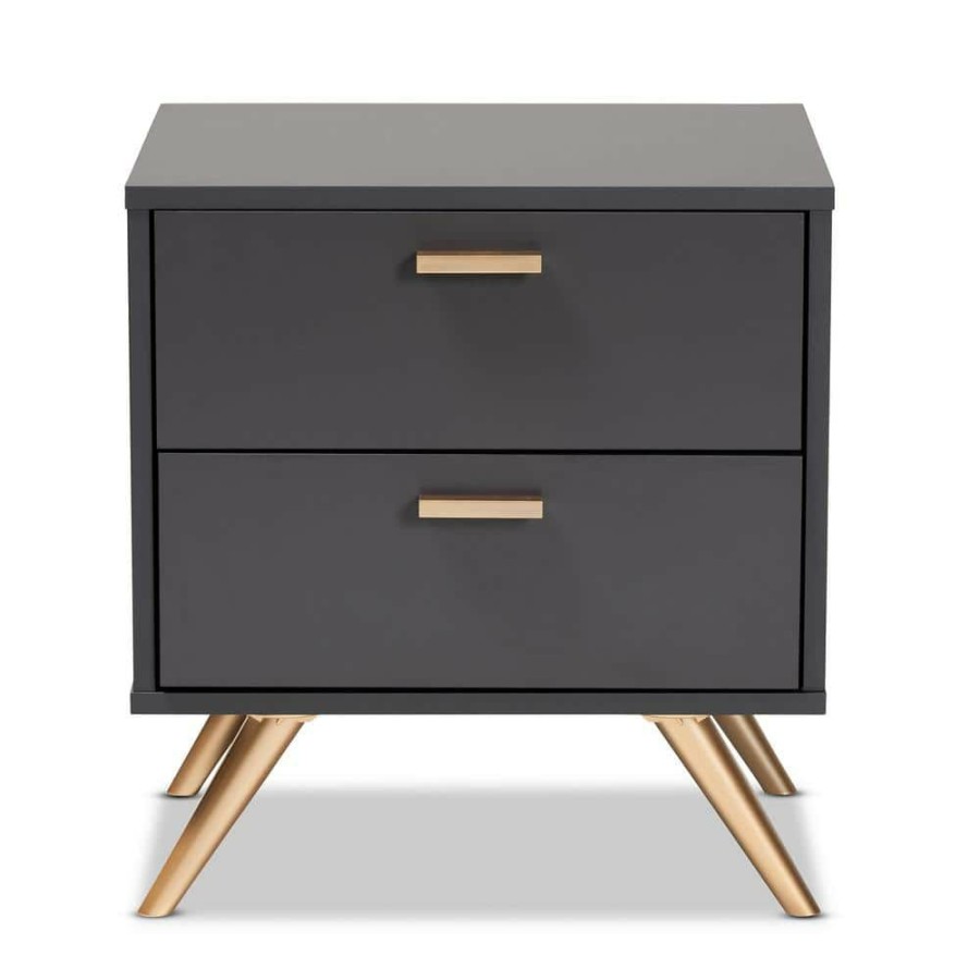 Bedroom Furniture * | Kelson 2-Drawer Dark Grey And Gold Nightstand (20.1 In. H X 18.9 In. W X 15.75 In. D) By Baxton Studio