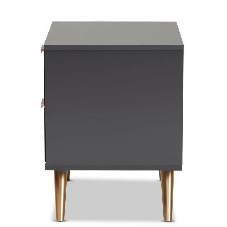 Bedroom Furniture * | Kelson 2-Drawer Dark Grey And Gold Nightstand (20.1 In. H X 18.9 In. W X 15.75 In. D) By Baxton Studio