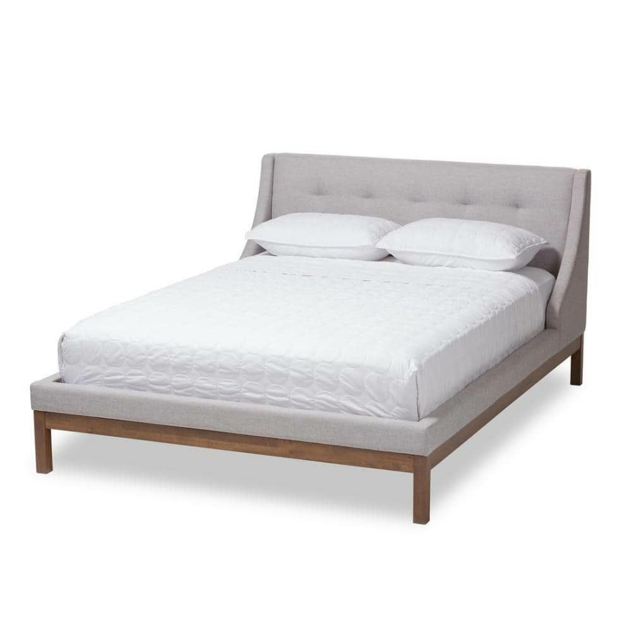 Bedroom Furniture * | Louvain Greyish Beige Full Platform Bed By Baxton Studio