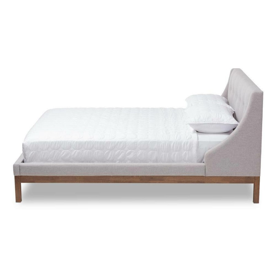 Bedroom Furniture * | Louvain Greyish Beige Full Platform Bed By Baxton Studio