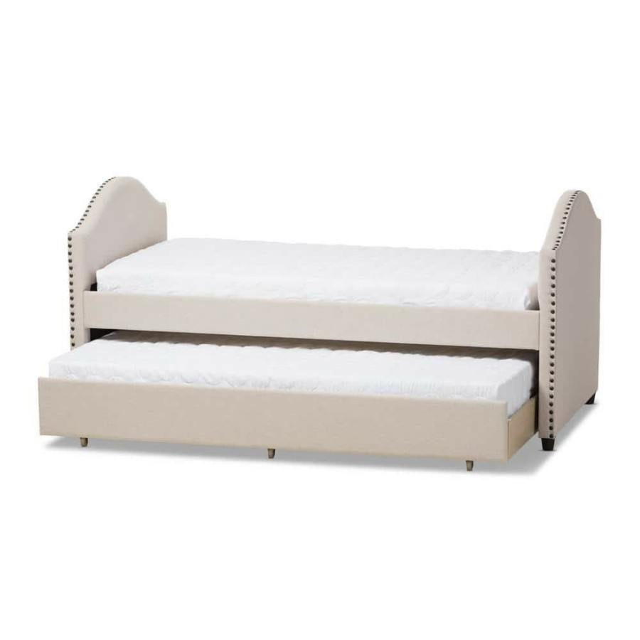 Bedroom Furniture * | Alessia Contemporary Beige Fabric Upholstered Twin Size Daybed By Baxton Studio