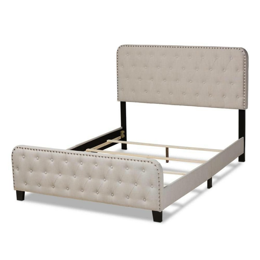 Bedroom Furniture * | Annalisa Beige King Size Panel Bed By Baxton Studio