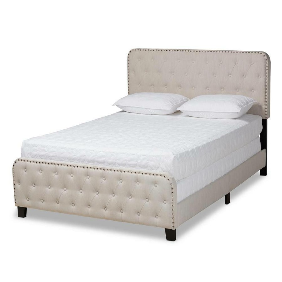 Bedroom Furniture * | Annalisa Beige King Size Panel Bed By Baxton Studio