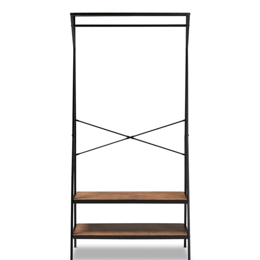 Entryway Furniture * | Laima Brown And Black Coat Rack With Freestanding Shelves By Baxton Studio