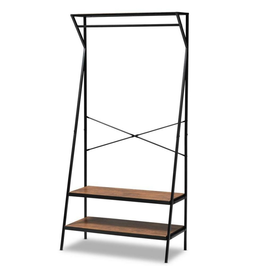 Entryway Furniture * | Laima Brown And Black Coat Rack With Freestanding Shelves By Baxton Studio