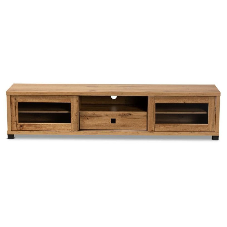 Living Room Furniture * | Beasley 70.87 In. Oak Brown And Black Tv Stand Fits Tv'S Up To 78 In. By Baxton Studio