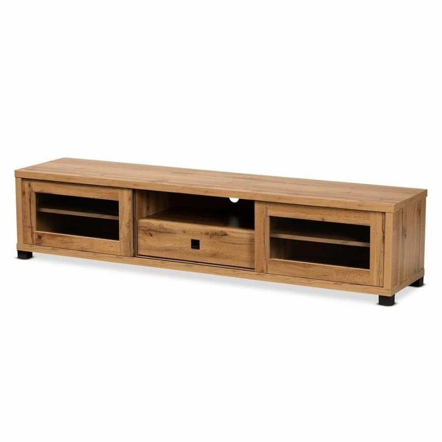 Living Room Furniture * | Beasley 70.87 In. Oak Brown And Black Tv Stand Fits Tv'S Up To 78 In. By Baxton Studio