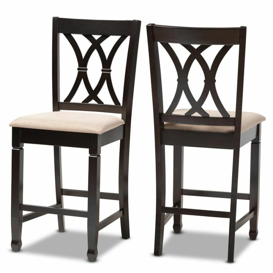 Bar Furniture * | Reneau 43 In. Sand Brown And Espresso Bar Stool (Set Of 2) By Baxton Studio