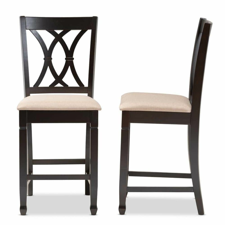 Bar Furniture * | Reneau 43 In. Sand Brown And Espresso Bar Stool (Set Of 2) By Baxton Studio