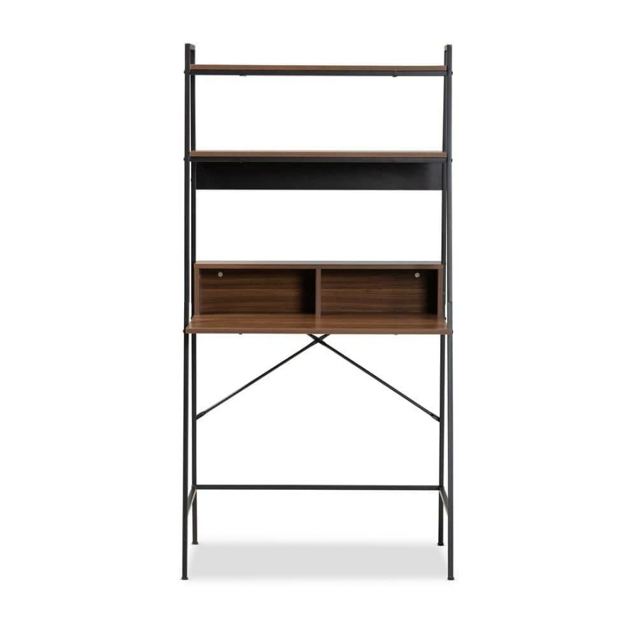 Bar Furniture * | Palmira 32.7 In. Walnut Brown And Black Ladder Desk By Baxton Studio