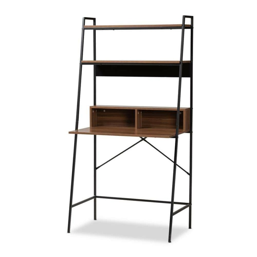 Bar Furniture * | Palmira 32.7 In. Walnut Brown And Black Ladder Desk By Baxton Studio