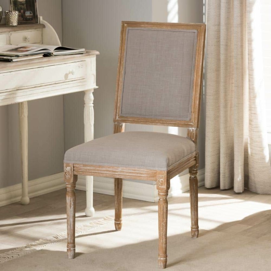 Living Room Furniture * | Clairette Beige Fabric Upholstered Dining Chair By Baxton Studio