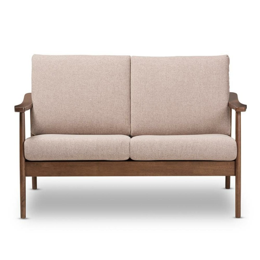 Living Room Furniture * | Venza 50 In. Light Brown/Walnut Polyester 2-Seater Loveseat With Removable Cushions By Baxton Studio