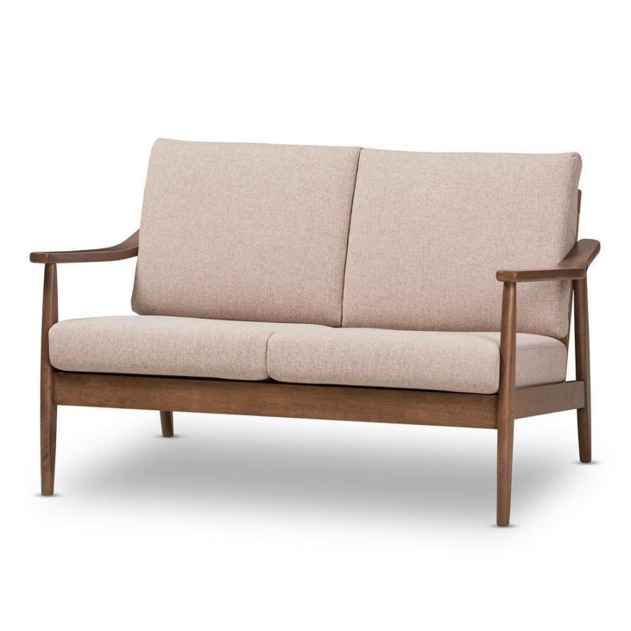 Living Room Furniture * | Venza 50 In. Light Brown/Walnut Polyester 2-Seater Loveseat With Removable Cushions By Baxton Studio