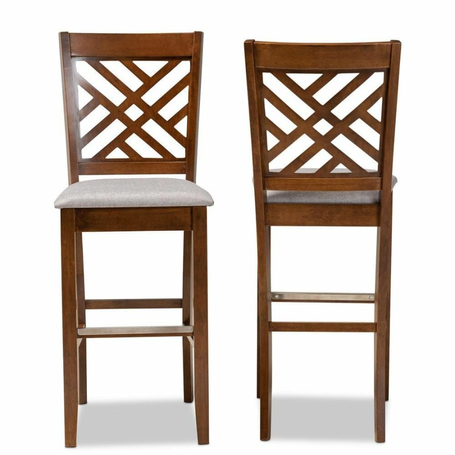 Bar Furniture * | 28.3 In. Jason Grey And Walnut Bar Stool (Set Of 2) By Baxton Studio