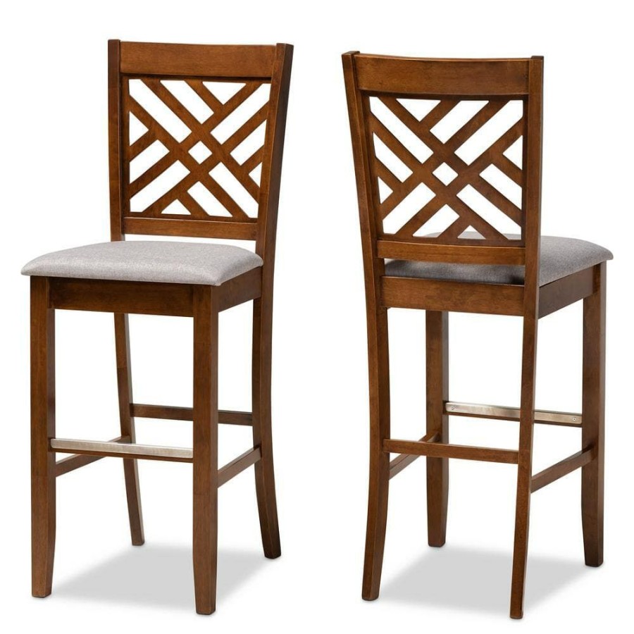 Bar Furniture * | 28.3 In. Jason Grey And Walnut Bar Stool (Set Of 2) By Baxton Studio